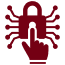 Red bug icon with a hand cursor clicking it.