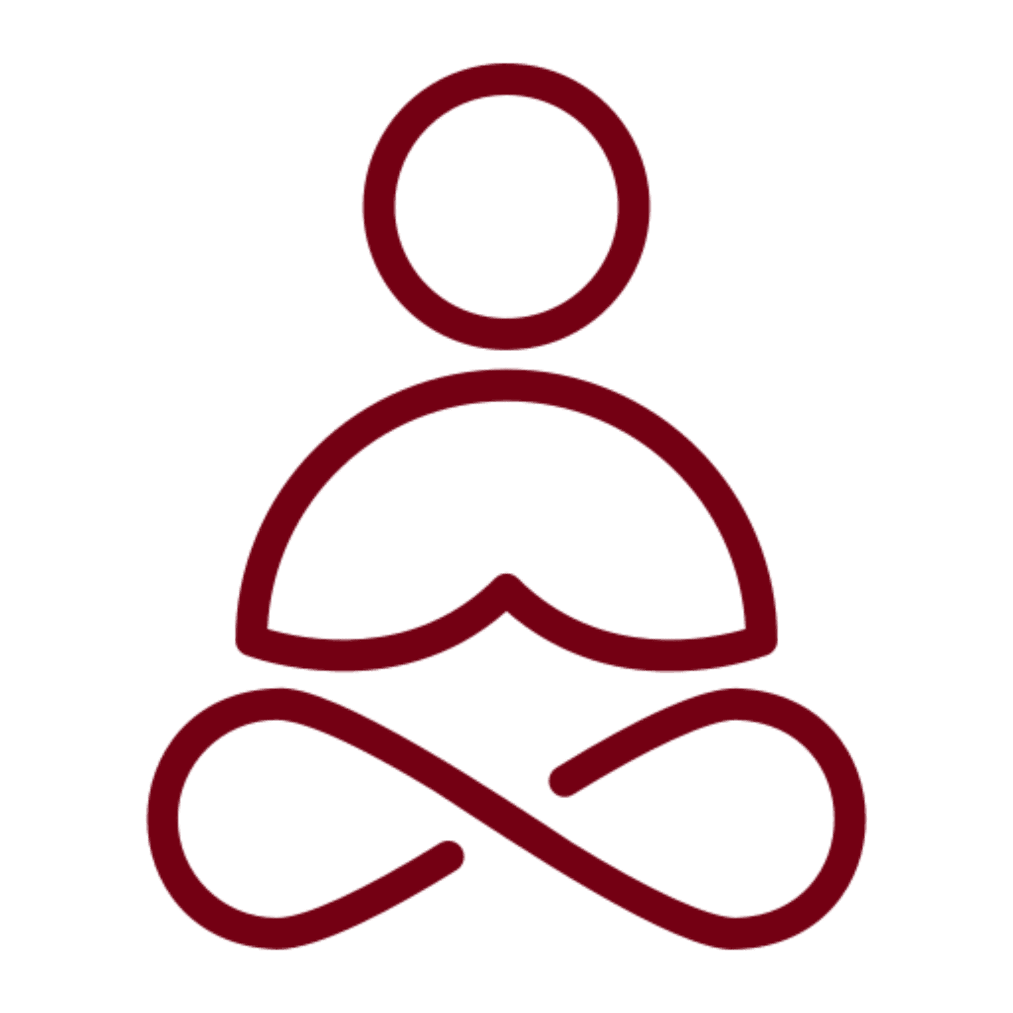 Minimalist yoga meditation symbol in maroon background.