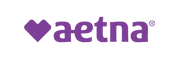 Aetna logo in purple with a heart symbol.